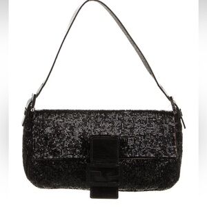 Fendi baguette black leather beaded bag handbag